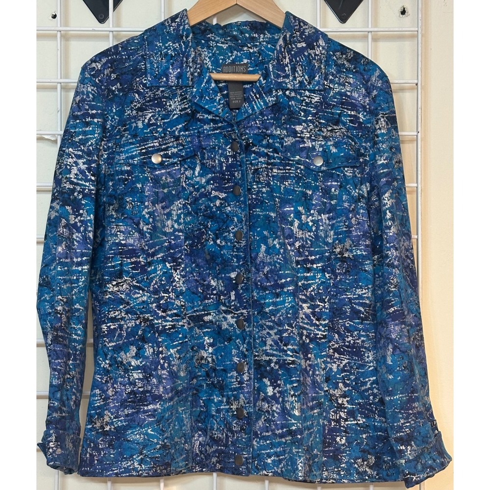 Additions by Chicos Blue,‎ silver Print Button Up Shirt Jacket Size 2(U.S. 12)